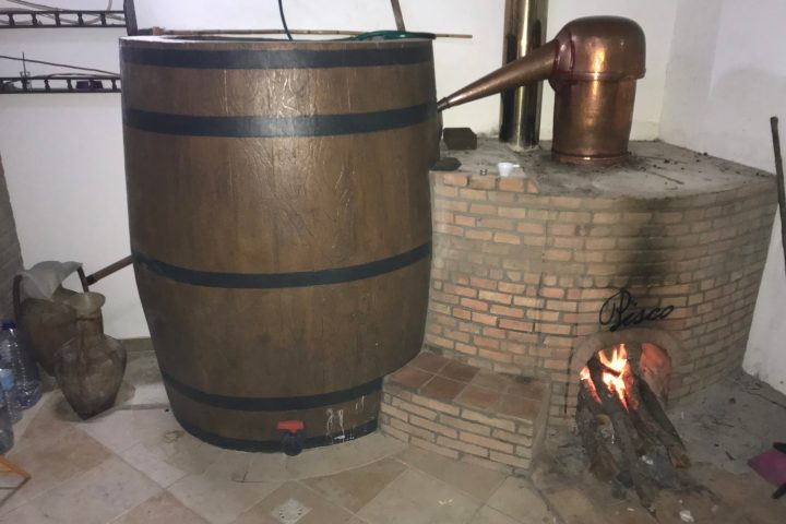 a blender sitting on top of a barrel